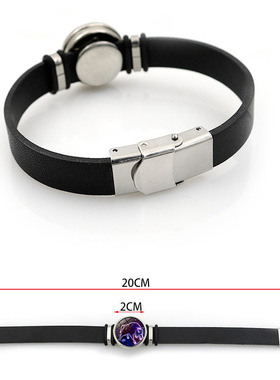 十二星座按扣手镯欧美热销黑色皮革手链饰品家人朋友情侣礼物