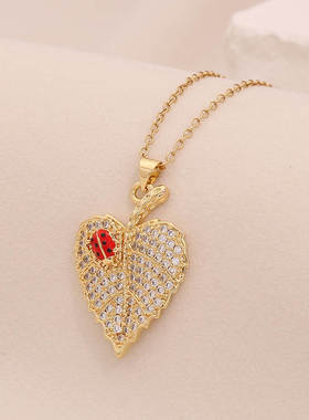 欧美微镶锆石七星瓢虫吊坠项链可爱滴油金龟子饰品N1547