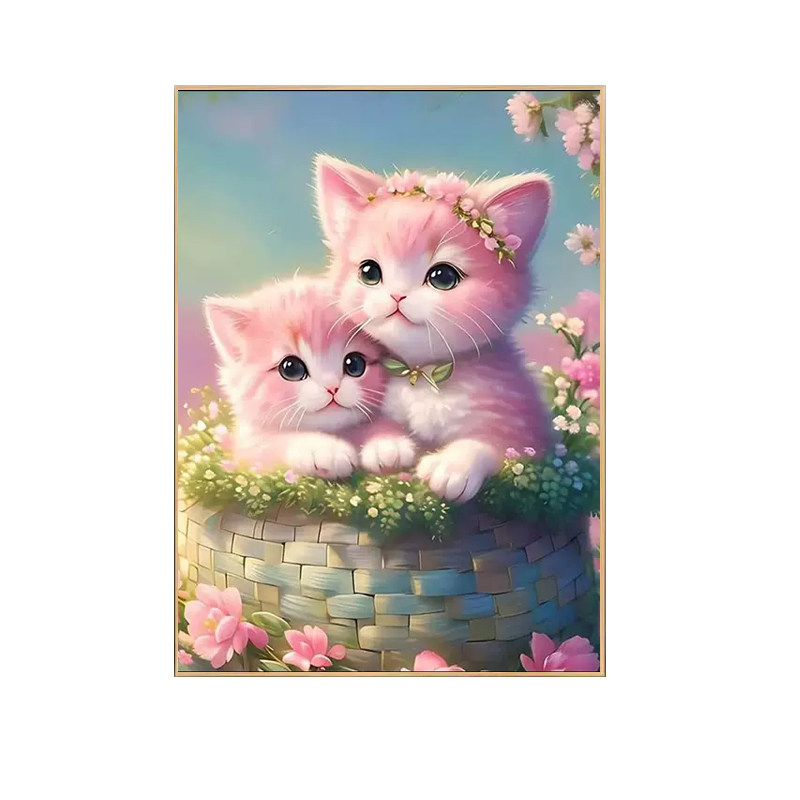 卡通可爱小猫咪十字绣2025新款满钻手工点贴钻带相框卧室装饰画,淘宝优惠券,粉丝福利购,淘宝优惠卷