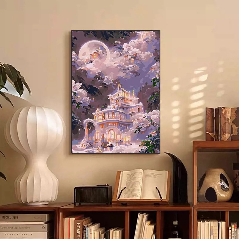 粉色城堡花园钻石贴画2025新款满钻手工diy点贴绣带框客厅装饰画,淘宝优惠券,粉丝福利购,淘宝优惠卷
