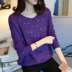 Mùa xuân mới kích thước lớn của phụ nữ áo dơi rỗng phụ nữ màu rắn lỗ tròn cổ áo len lỏng áo len đầu thủy triều - Áo / áo thun áo len nữ form rộng Áo / áo thun