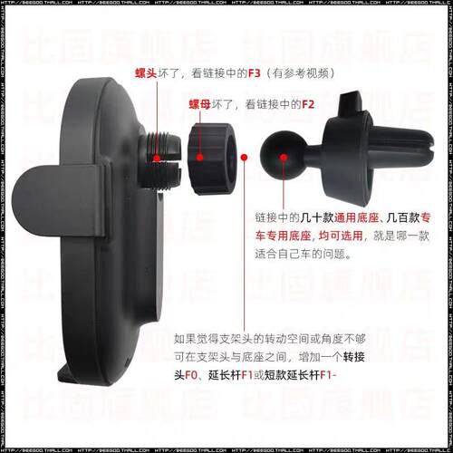 适用于小米20W 30w无线车充手机车载支架配件出风口底座螺头改装 - 图1