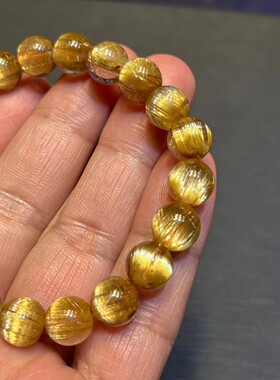 天然水晶之王保真钛晶手链板满顺发丝粗猫眼效果超美男女款手链