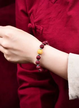 天然朱砂紫金砂10毫米福贵连年有余搭配12毫米雄黄转运珠男女手链