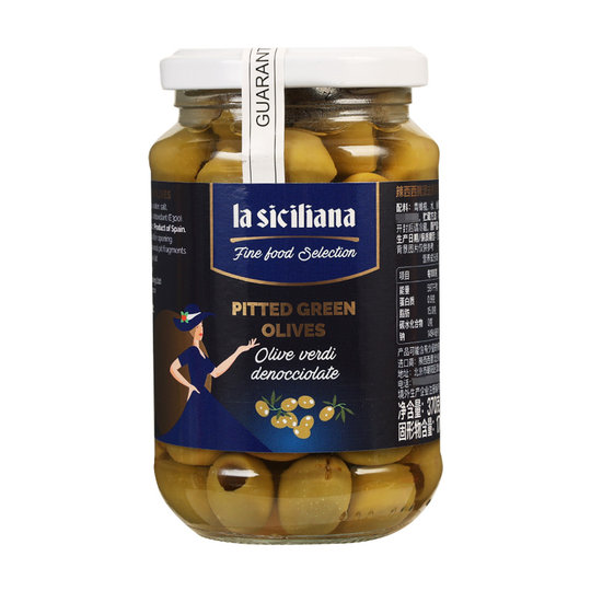 西班牙进口去核青橄榄果罐头370g西餐马天尼披萨腌制果肉olives无