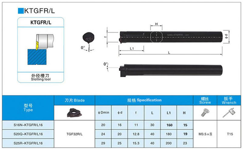 内径浅槽切槽刀杆S16N/S20Q/S25R/S32S-KTGFR16/KTGFL16 - 图0