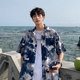 Ice silk flower shirt men's short-sleeved summer thin style breathable