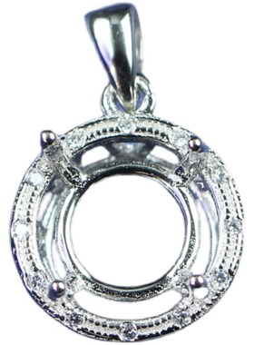 圆形宝石吊坠托项链坠子空托女925纯银镀18K金高级感莫桑钻10镶嵌