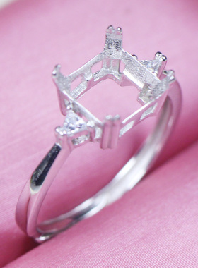 雷迪恩冰花切割专用戒托正方形戒指空托925纯银镀白金精致工艺女