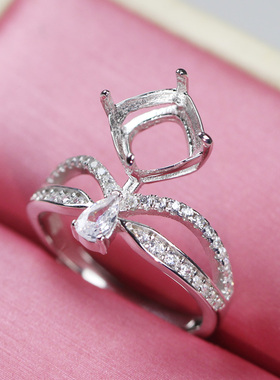 枕形肥正方女款925纯银皇冠戒托