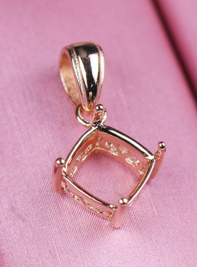 正方项链坠空托925纯银镶嵌宝石