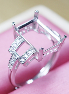 长方形戒托空托欧美925纯银镀18K金玫瑰金复古夸张食指戒指托活口