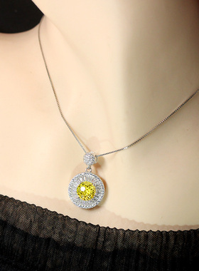 烟花切黄钻石吊坠满钻带钻项链女