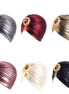 复古外贸女头巾帽印度帽合金吊坠配饰帽子民族套头帽子turban hat