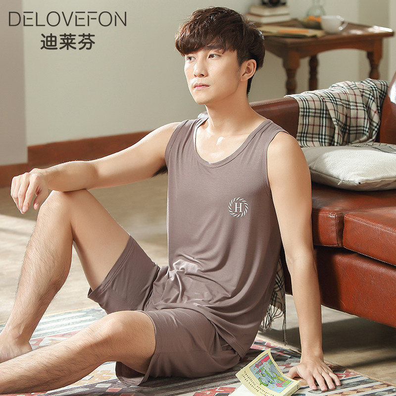 男士夏季莫代尔棉绸背心宽松睡衣 迪莱芬睡衣/家居服套装