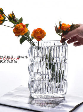 透明玻璃花瓶摆件家用客厅插花简约现代高级感水养玫瑰鲜花餐桌小