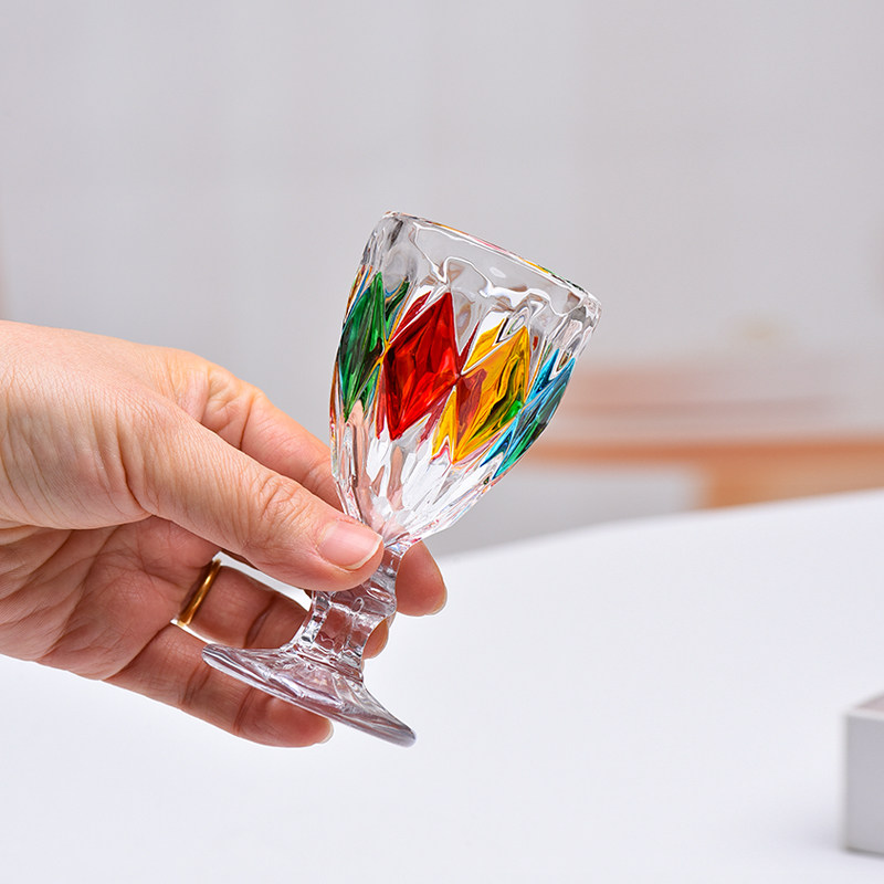 法兰晶轻奢彩绘水晶玻璃白酒杯高脚杯家用酒吧一口杯烈酒杯一两杯,淘宝优惠券,粉丝福利购,淘宝优惠卷