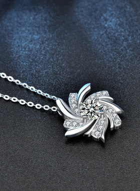 桑石钻S925纯银项链女风车吊坠轻奢高级感气质百搭设计感锁骨颈链