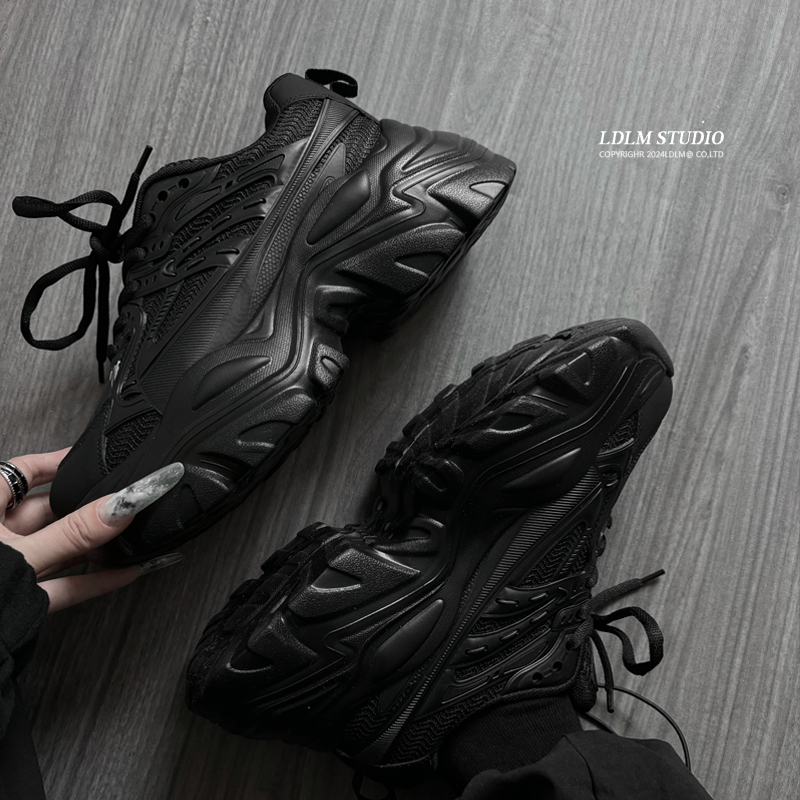两点浪漫2025春夏新款网面透气黑武士7CM厚底增高老爹鞋男女潮鞋 - 图1