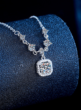 s925纯银莫D色桑石方糖项链女 韩版小众方钻锁骨链网红轻奢项饰品