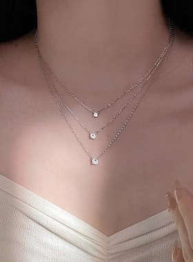 S925纯银莫桑石项链女四爪锆石小众轻奢简约百搭七夕情人节礼物