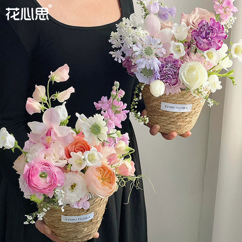 花心思套三仙子之吻草编抱抱桶花桶鲜花花束花桶插花藤编花艺资材
