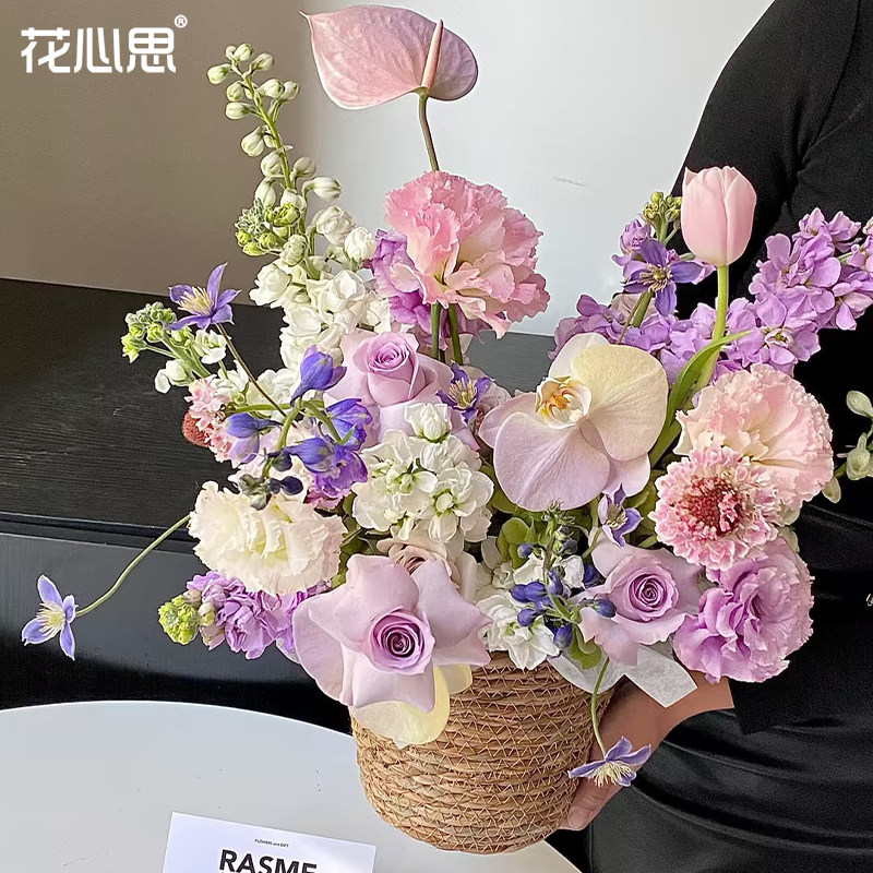 花心思套三仙子之吻草编抱抱桶花桶鲜花花束花桶插花藤编花艺资材