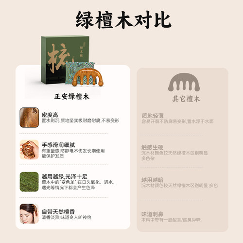 正安国货铺 绿檀木梳头部头皮多功能按摩梳子五指梳面部养生送礼 - 图0