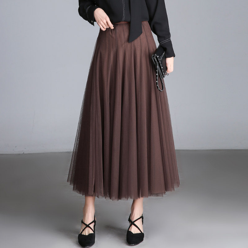 黑色网纱夏中长款纱裙沙垂感半身裙 简蜜缇半身裙