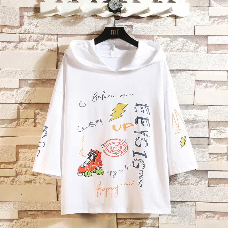 ins短袖t恤套头帽衫八分夏 奕朝T恤