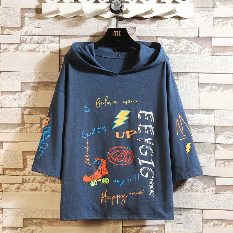 ins短袖t恤套头帽衫八分夏 奕朝T恤