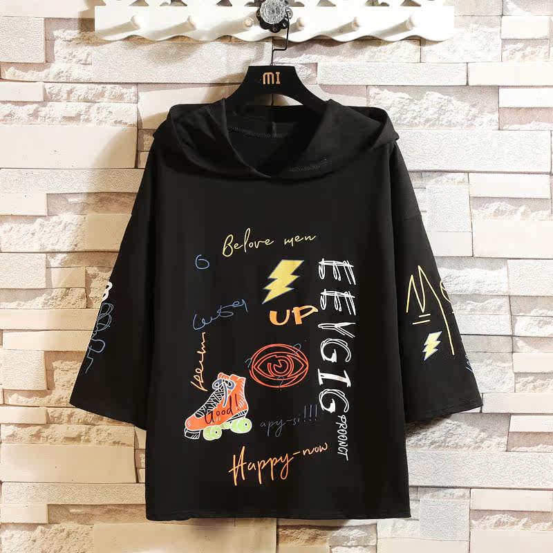 ins短袖t恤套头帽衫八分夏 奕朝T恤