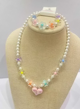 6.1韩国bonbon儿童项链彩色爱心蝴蝶结女孩公主宝宝毛衣链