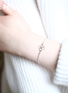 四叶草手链烽之银纯银盒子链女