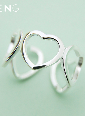 爱心戒指烽之银纯银夸张女