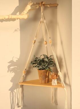 Corner Shelf Macrame Wall Hanging Wood Floating Shelves Rust