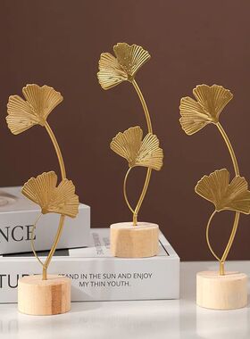 1pcs Golden Ginkgo Leaf Feather Metal Model Figurines Manual