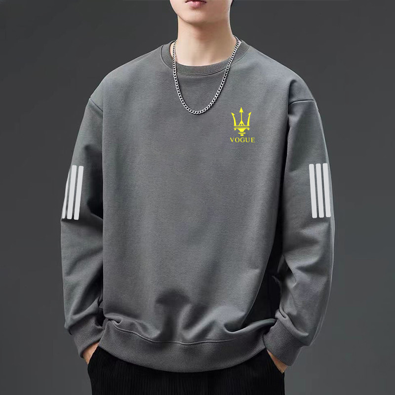 春秋款休闲上衣服男士圆领卫衣美式长袖打底衫宽松百搭大码男装T