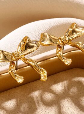 Gold Color Earrings For Women Bow Stud Nail EarringCute Jewe