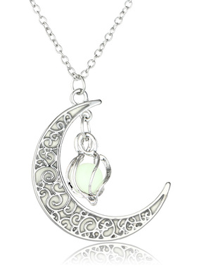 Moon Glowing Necklace Gem Charm Jewelry Glow in the Dark Hal