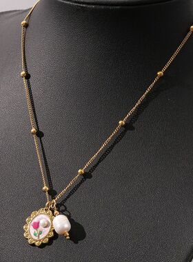1PcHand painted Rose Flower Aesthetic Necklaces Gothic Sea A
