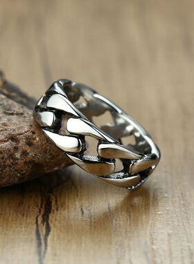 Man Vintage Oxidized Stainless Steel Rings Links Shaped Fing