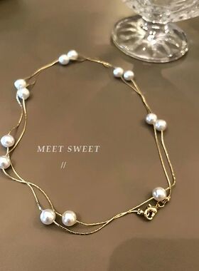 Double-layered Pearl Necklace Personalized Fashionable Women
