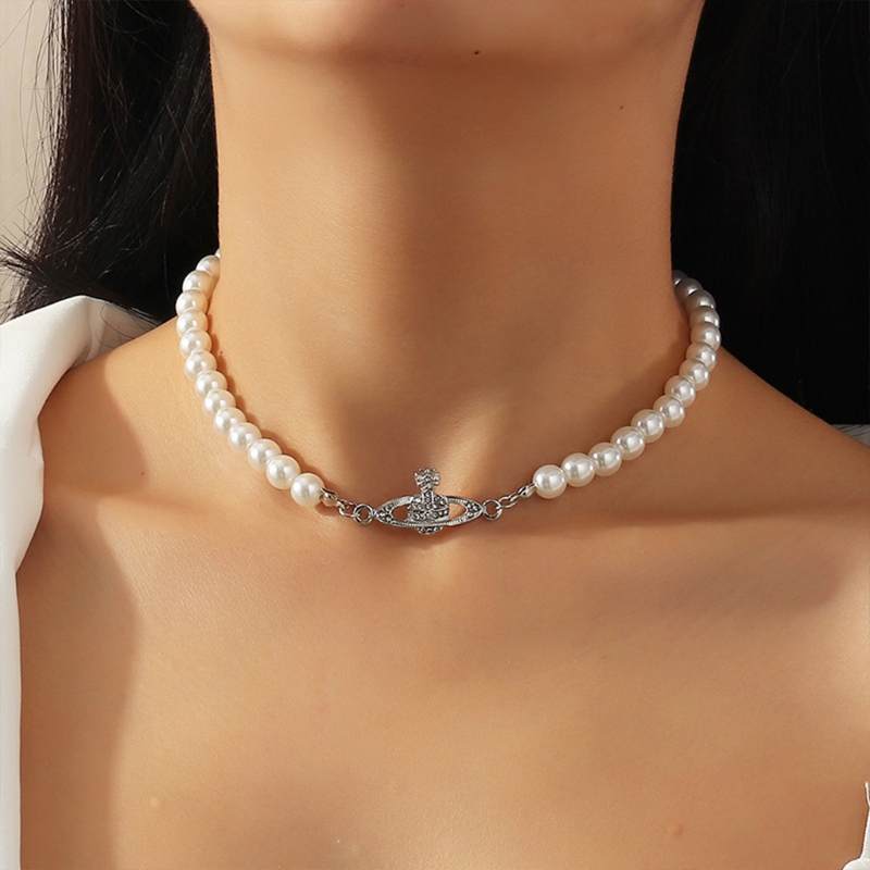 uxury Designer Pearl Necklace Crystal Planet Saturn - 图1