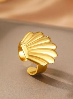 Vintage Stainless Steel Scallop Rings for Women Men Classic