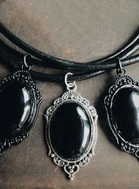 New Pitch Black Onyx Necklace Gothic Stone Witchy Jewelry Cl
