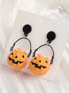 1Pair Halloween Women Drop Earrings 3D Resin Pumpkin Basket