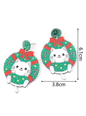 Christmas Lovely Acrylic Wreath Dog Cat Drop Earrings for Wo