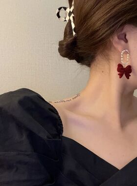 Christmas Red Bow Drop Earring For Women Temperament Heart F