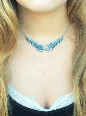 Y2K Angel Wing Feather Choker Necklace Silver Statement Ange